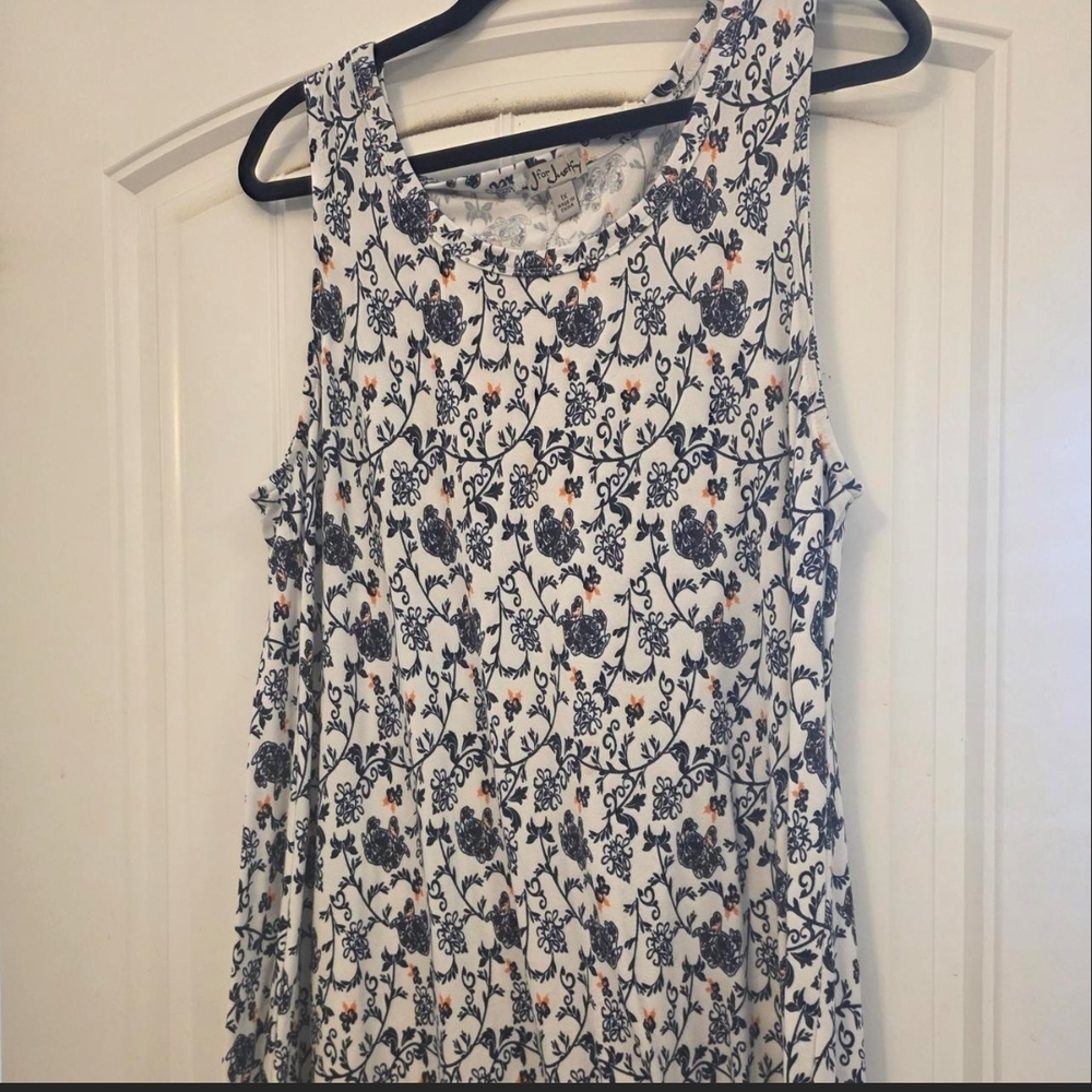 J for Justify White Tank with Navy Floral and Peach Accents